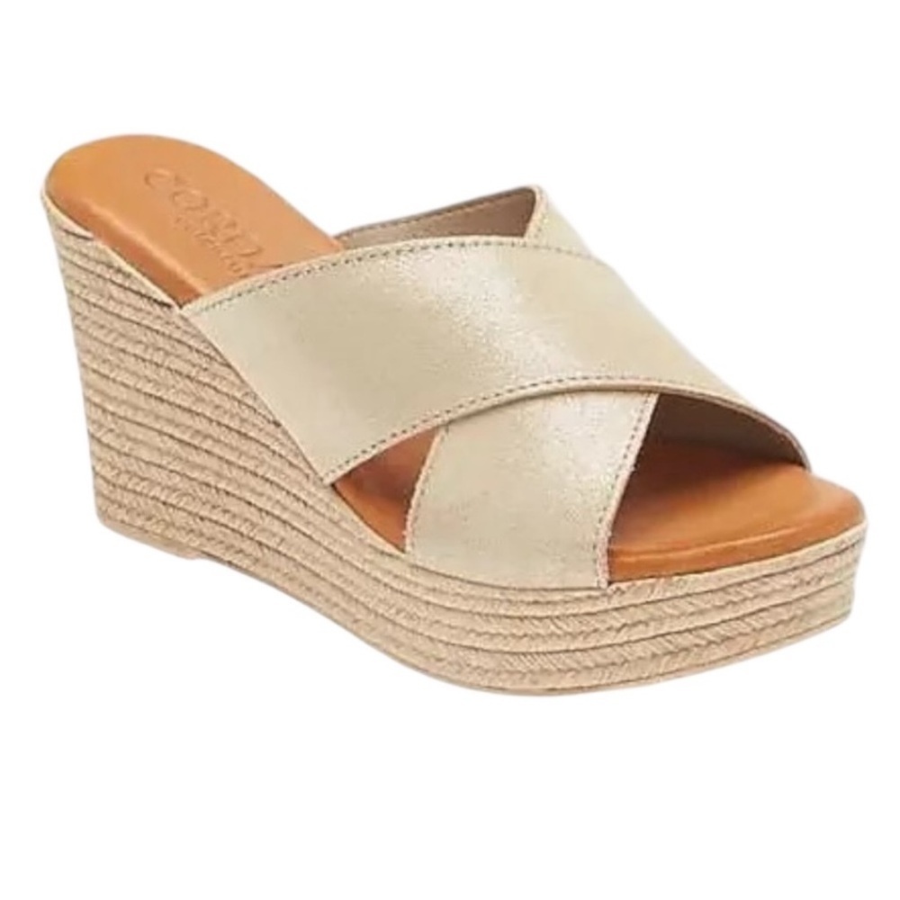 NWOB CORDANI Braylin Espredille Wedge sandal in soft gold suede 39